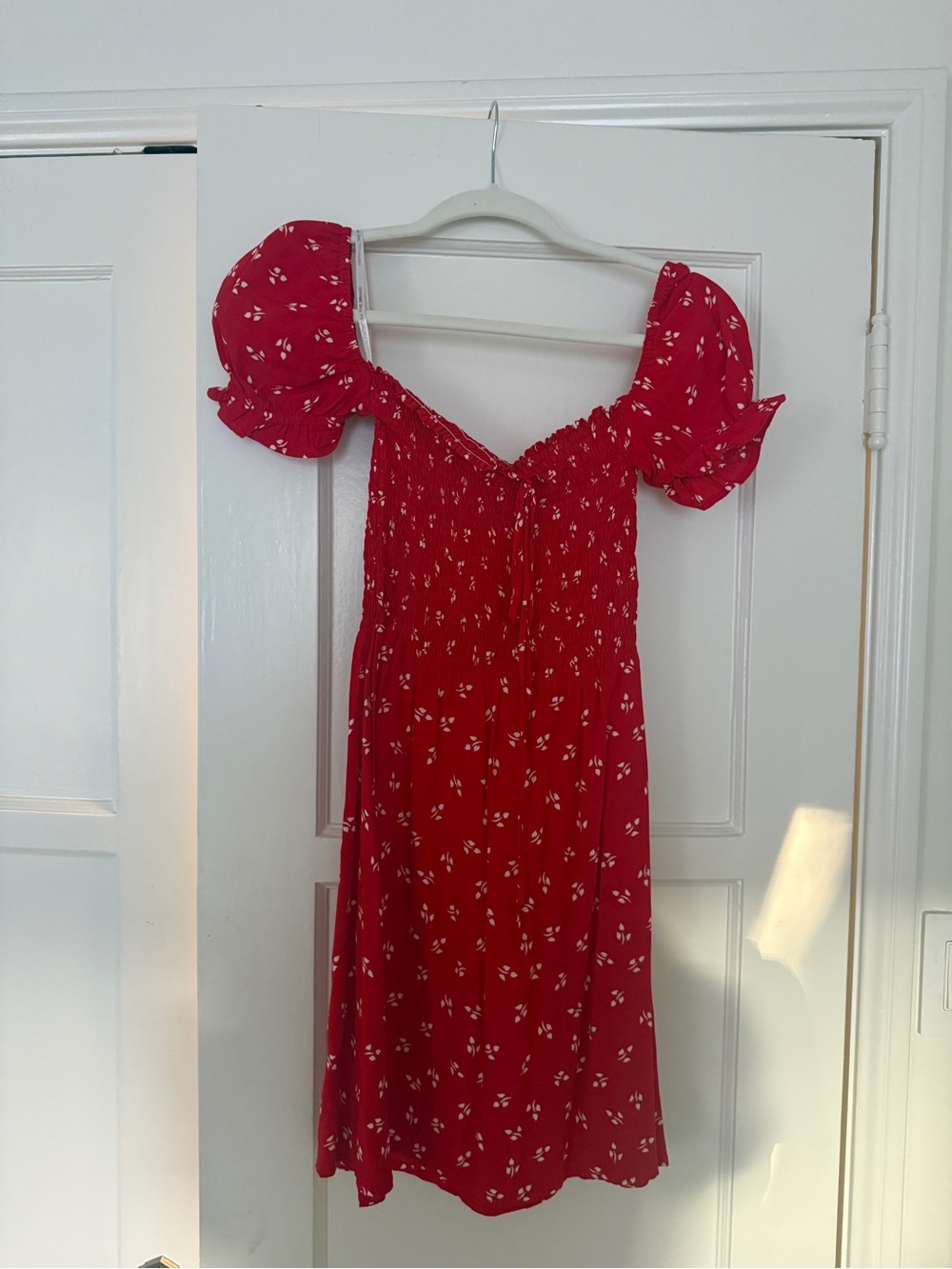 Faithful the BrandRed Puff Sleeve Floral Midi Dress